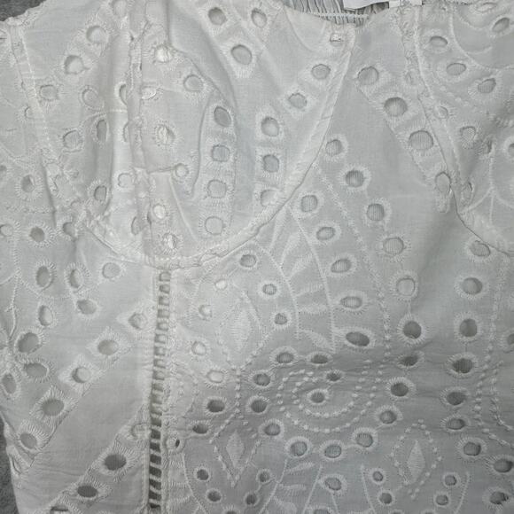 KIRIOUS Eyelet Lace Ruffle Sleeves Bustier Crop Top WMNS L White Eyelet Smocked - Picture 3 of 6